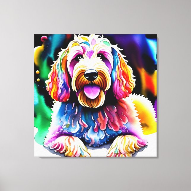 Colourful Goldendoodle Sketch Wrapped Canvas (Front)