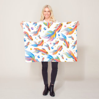 Colourful Goldfish Seamless Pattern – Whimsical Wa Fleece Blanket