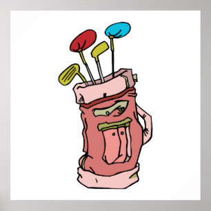 colourful golf bag and clubs graphic poster