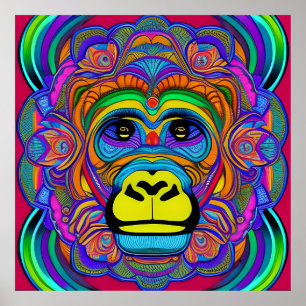 Colourful Gorilla Mandala Unique Interesting Poster