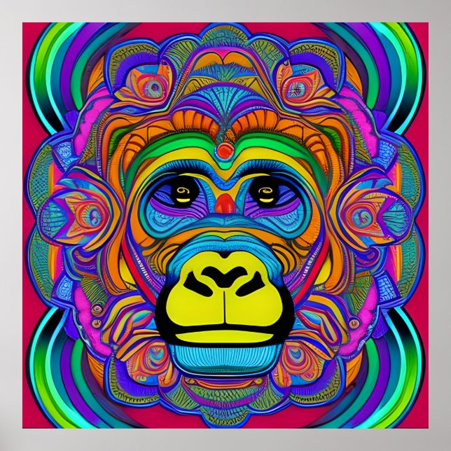 Colourful Gorilla Mandala Unique Interesting Poster (Front)
