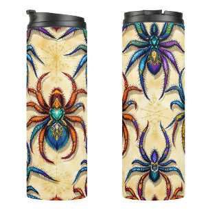 Colourful Gothic Spider Pattern with Webs on white Thermal Tumbler