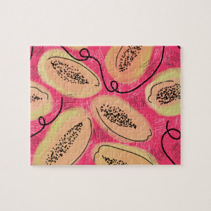 Colourful Gouache Watercolor Papaya Abstract Art Jigsaw Puzzle