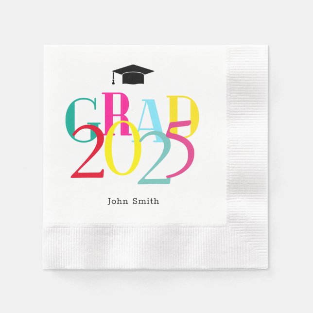Colourful GRAD 2024 Graduation Party Custom  Napkin (Front)