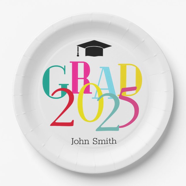 Colourful GRAD 2024 Graduation Party Custom Paper Paper Plate (Front)
