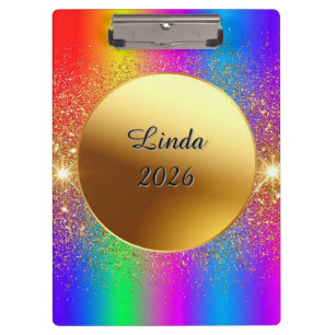Colourful Gradient Background with Golden Circle Clipboard