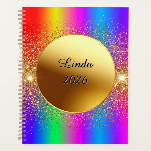 Colourful Gradient Background with Golden Circle Planner (Front)