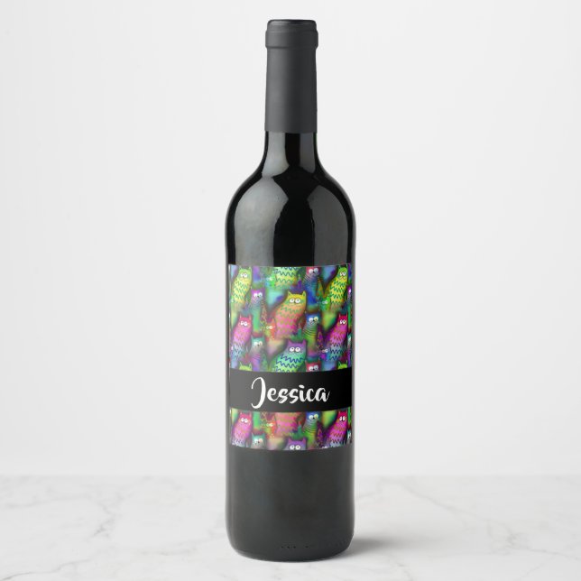 Colourful gradient cats pattern wine label (Front)