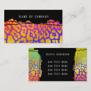 Colourful Gradient Golden Leopard Print Business Card