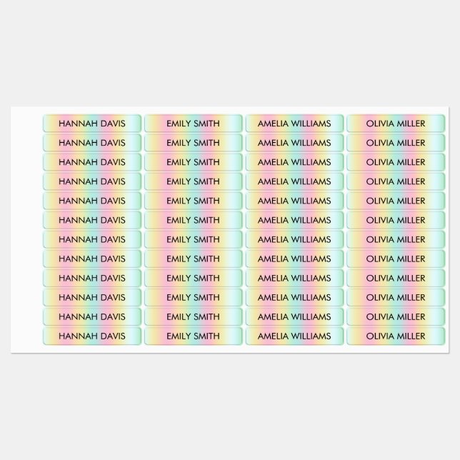 Colourful Gradient Kids Waterproof Name Labels (Sheet)