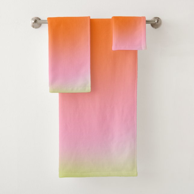 Colourful Gradient Lime Green Pink Orange Bath Towel Set (Insitu)