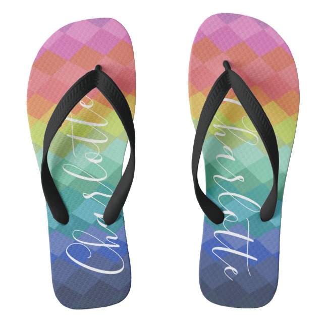 Colourful Gradient Personalised Name Bachelorette Flip Flops (Footbed)