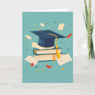 Colourful Graduation Cap Books Holiday Card