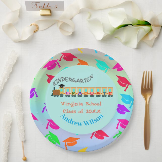 Colourful Graduation Cap Graduation Train Paper Plate (Wedding)