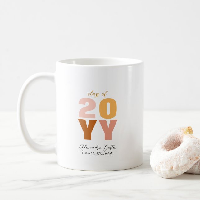 Colourful Graduation Year Personalised Name Gift  Coffee Mug (With Donut)