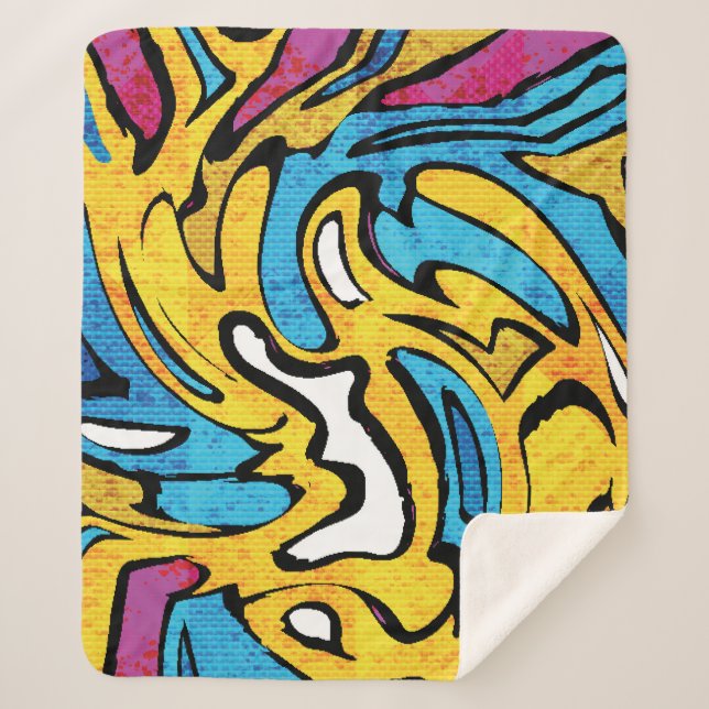 Colourful Graffiti Abstract Black Background Sherpa Blanket (Front)