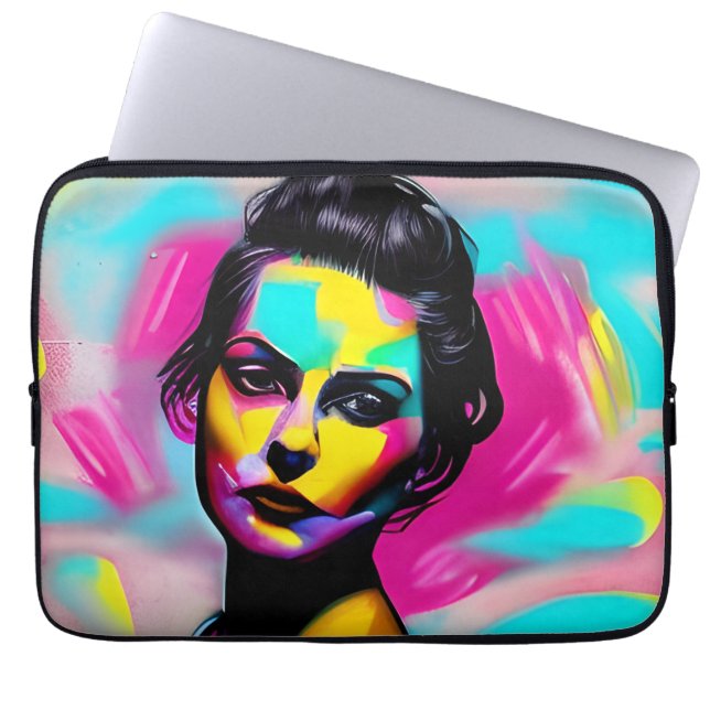 Colourful Graffiti Art | Beautiful Fierce Woman Laptop Sleeve (Front)