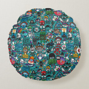 Colourful Graffiti Art, Round Cushion