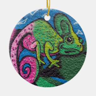 Colourful Graffiti Chameleon Ceramic Tree Decoration