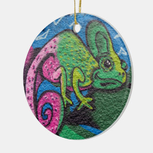 Colourful Graffiti Chameleon Ceramic Tree Decoration