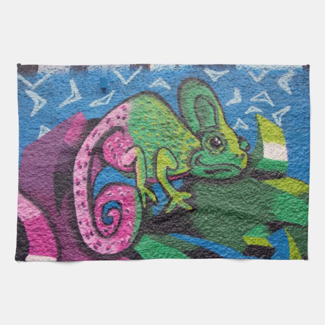 Colourful Graffiti Chameleon Tea Towel (Horizontal)