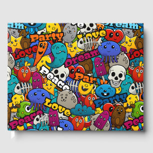Colourful Graffiti Characters Pattern Guest Book