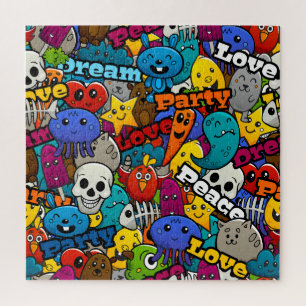 Colourful Graffiti Characters Pattern Jigsaw Puzzle