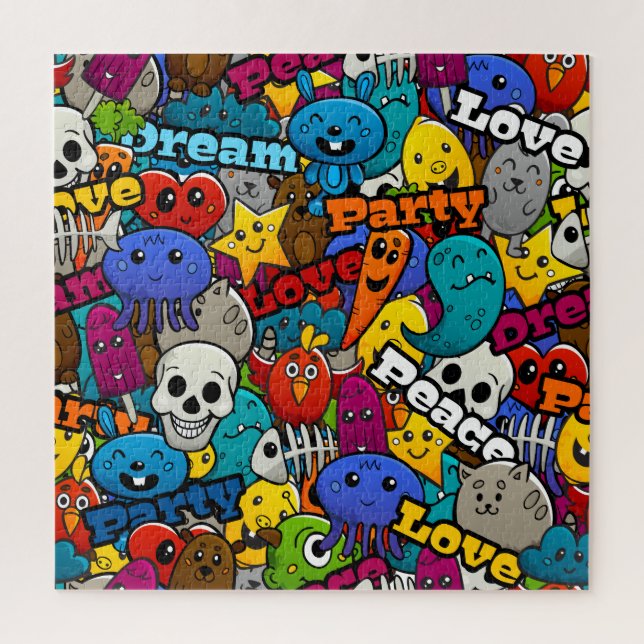 Colourful Graffiti Characters Pattern Jigsaw Puzzle (Vertical)