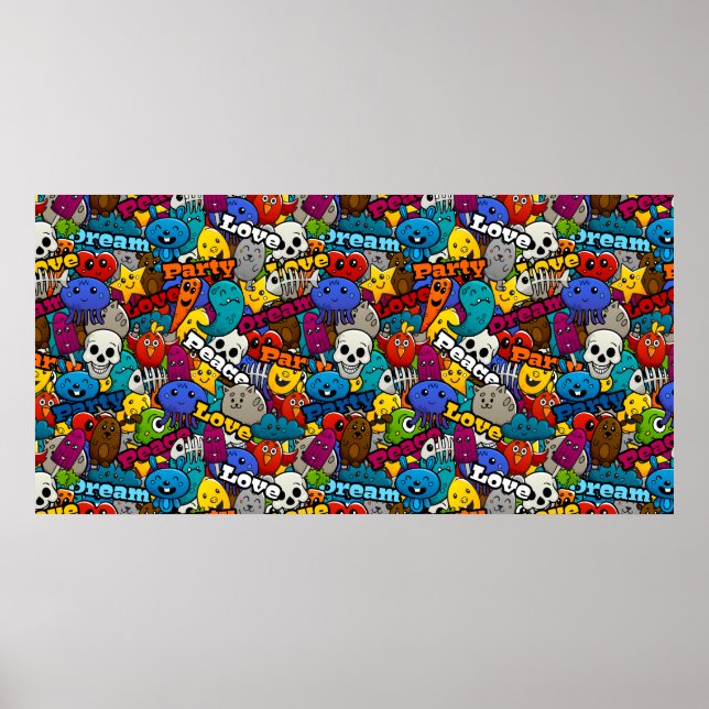 Colourful Graffiti Characters Pattern Poster (Front)