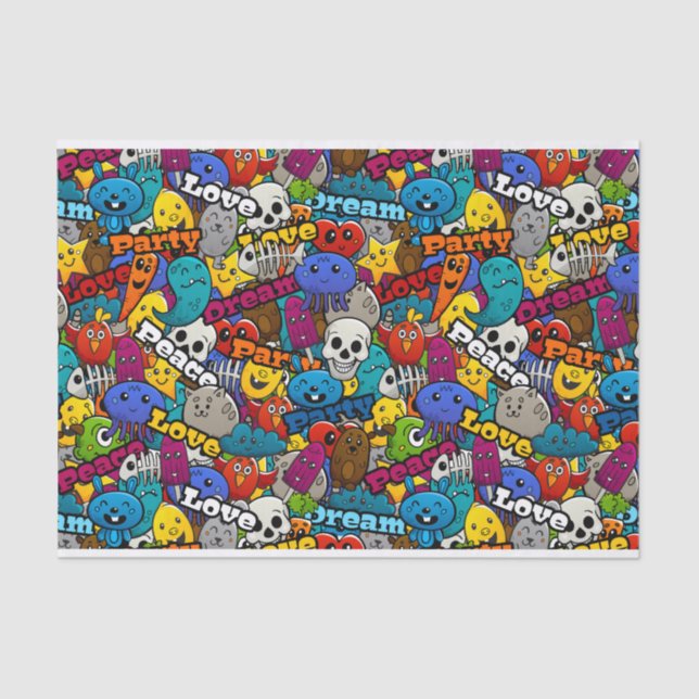 Colourful Graffiti Characters Pattern Tissue Paper (Front)