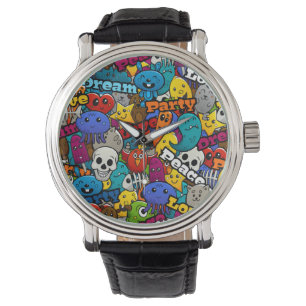Colourful Graffiti Characters Pattern Watch