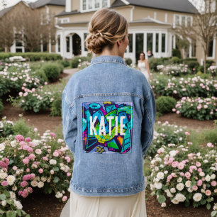 Colourful Graffiti Custom Monogram Name Colourful Denim Jacket