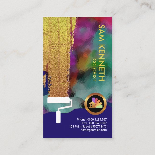 Colourful Graffiti Grunge Wall Gold Paint Roller Business Card (Front)