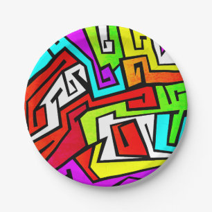 Colourful graffiti illustration paper plate