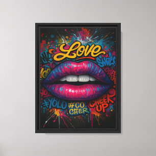 Colourful Graffiti Lips with Love and YOLO Splash Canvas Print
