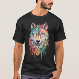 Colourful Graffiti Painted Wolf Portrait T-Shirt