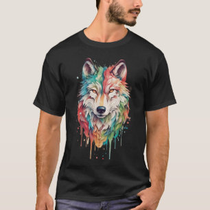 Colourful Graffiti Painted Wolf Portrait T-Shirt