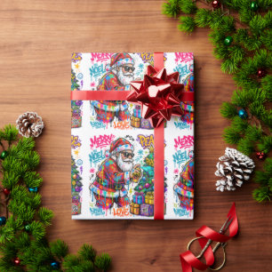 Colourful Graffiti Santa Claus Christmas Gift Wrap