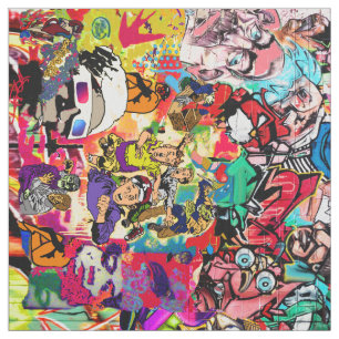 Colourful graffiti wall collage  fabric