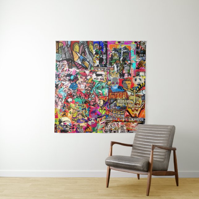 Colourful graffiti wall collage  tapestry (In Situ (Horizontal))