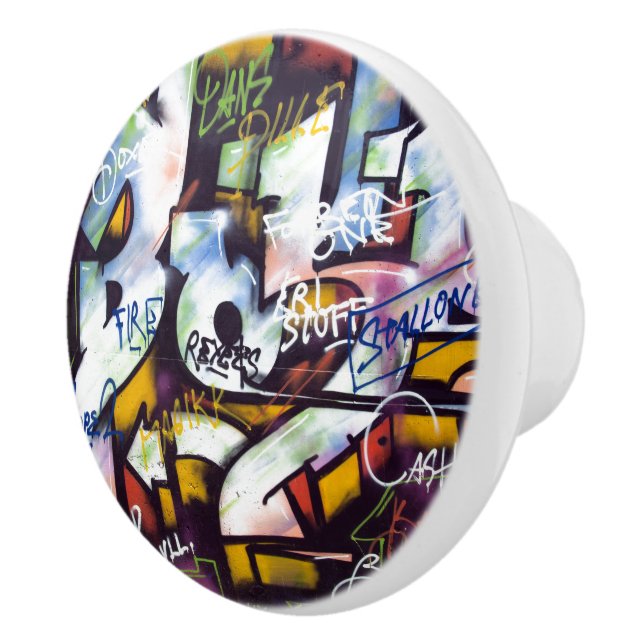 Colourful Graffiti Words Ceramic Knob (Right)