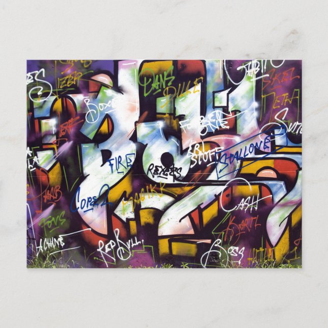Colourful Graffiti Words Postcard (Front)