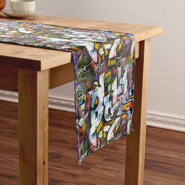 Colourful Graffiti Words Short Table Runner (In Situ)