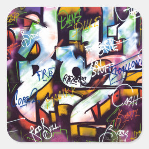 Colourful Graffiti Words Square Sticker
