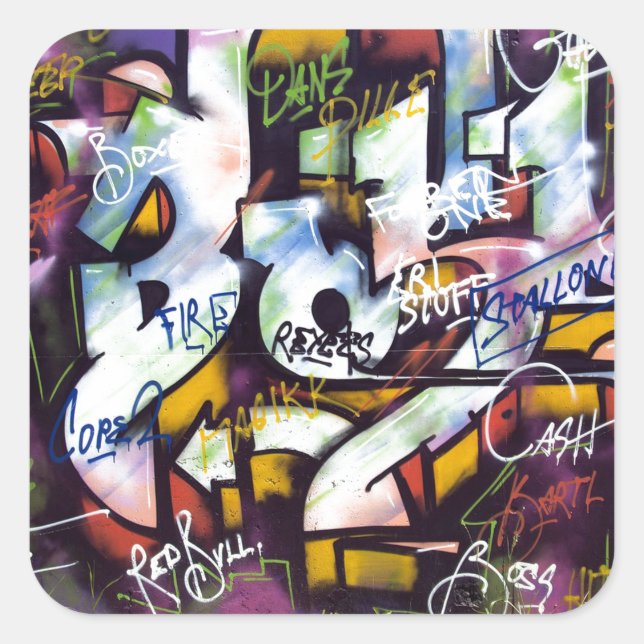 Colourful Graffiti Words Square Sticker (Front)