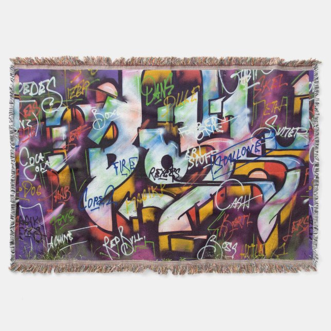 Colourful Graffiti Words Throw Blanket (Front)