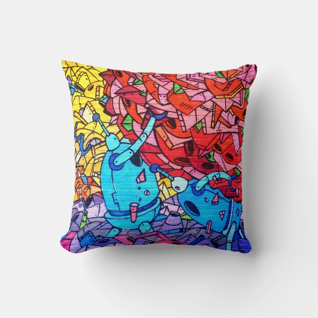 Colourful Grafitti Art Cushion (Front)