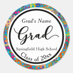 Colourful Grafitti Modern Graduation Celebration 2 Classic Round Sticker
