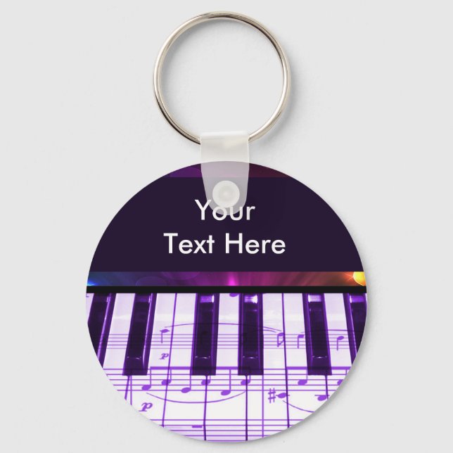 Colourful Grand Piano Keyboard and Music Notes Key Ring (Front)