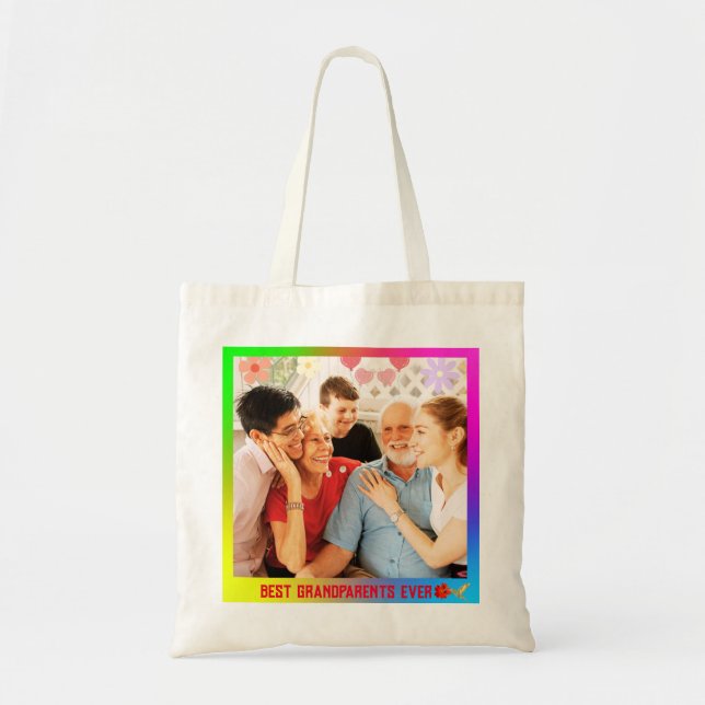 Colourful Grandparents Grandkids Family Photo Gift Tote Bag (Front)